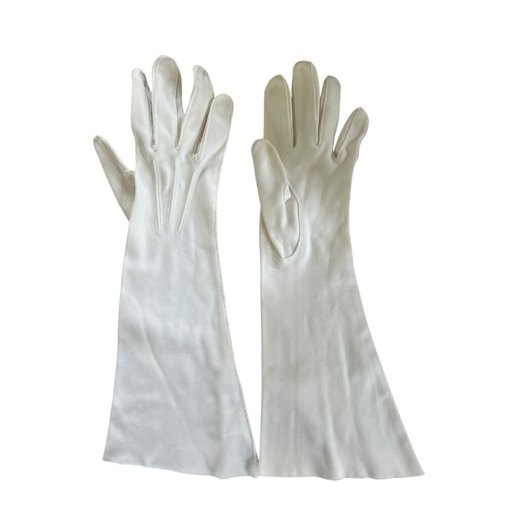 Vintage 50s 60s White Wide Opera Gloves Elbow Length